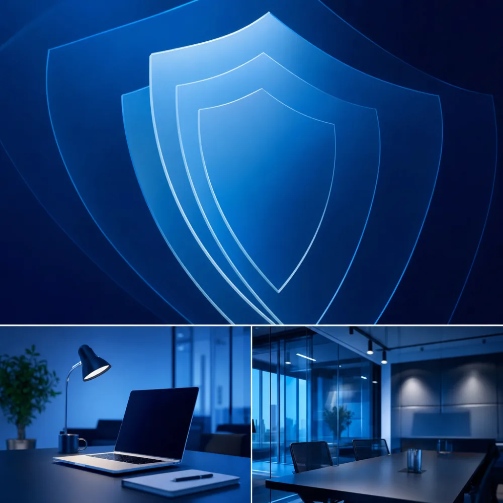 Abstract layered glass panels, representing umbrella liability coverage